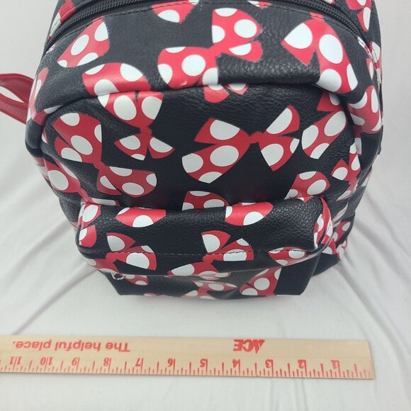 Walt Disney World Parks Minnie Mouse Bows Mini Backpack Red Black Faux Leather - Picture 8 of 16